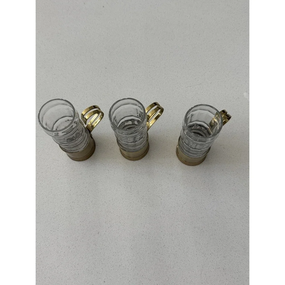 Vintage Beucler Tea  Espresso‎ Coffee Glasses Brass Holders Set of 3